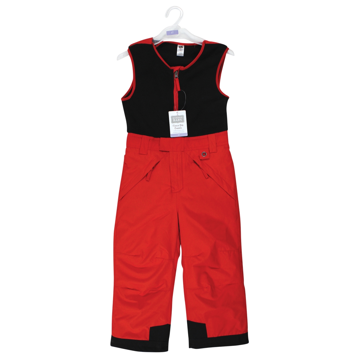 Hudson Baby Toddler Boys Unisex Snow Bib Overalls with Fleece Top,- Red