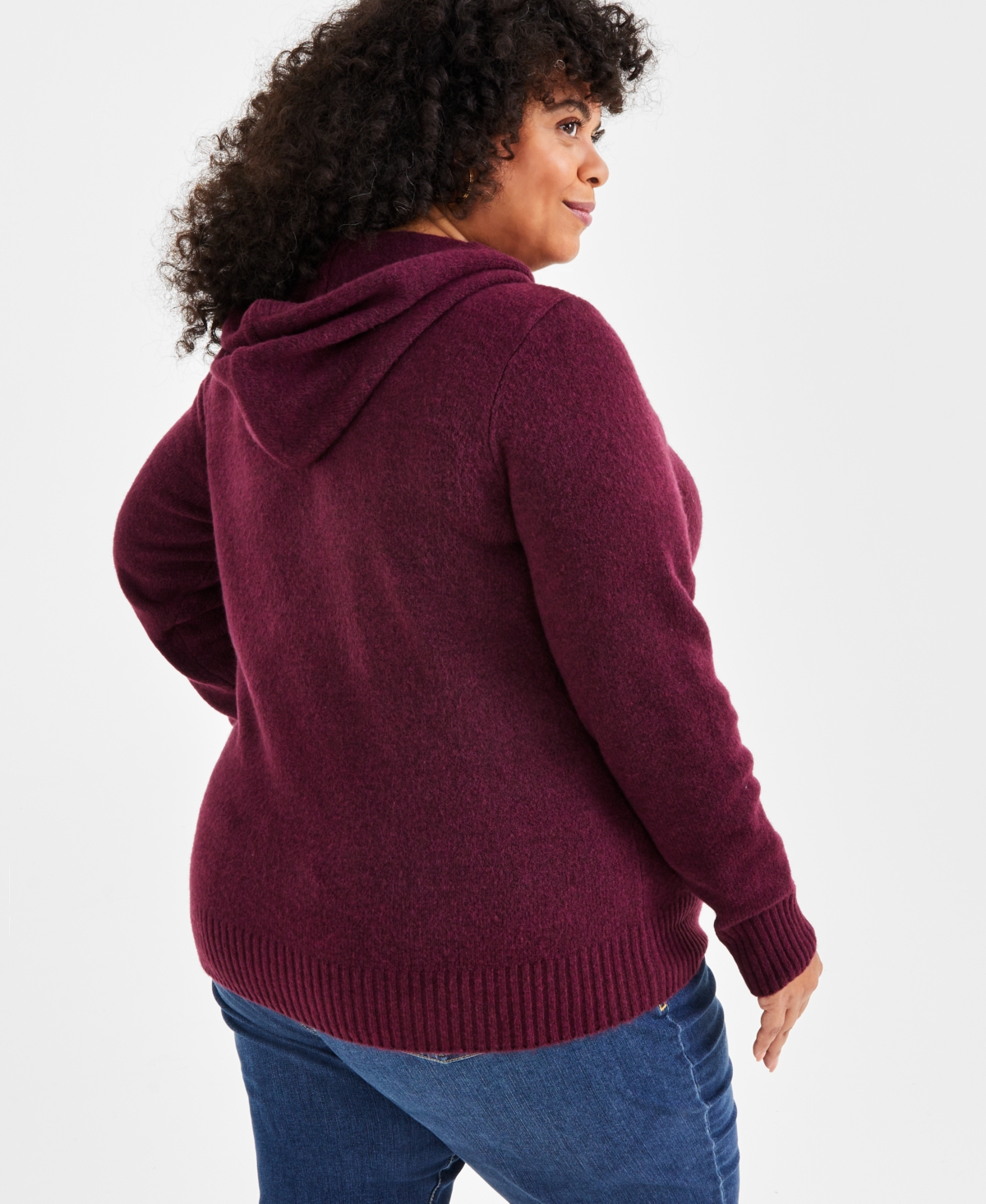 Style & Co Plus Size Solid Long-Sleeve Hoody Sweater, Created for Macy's
