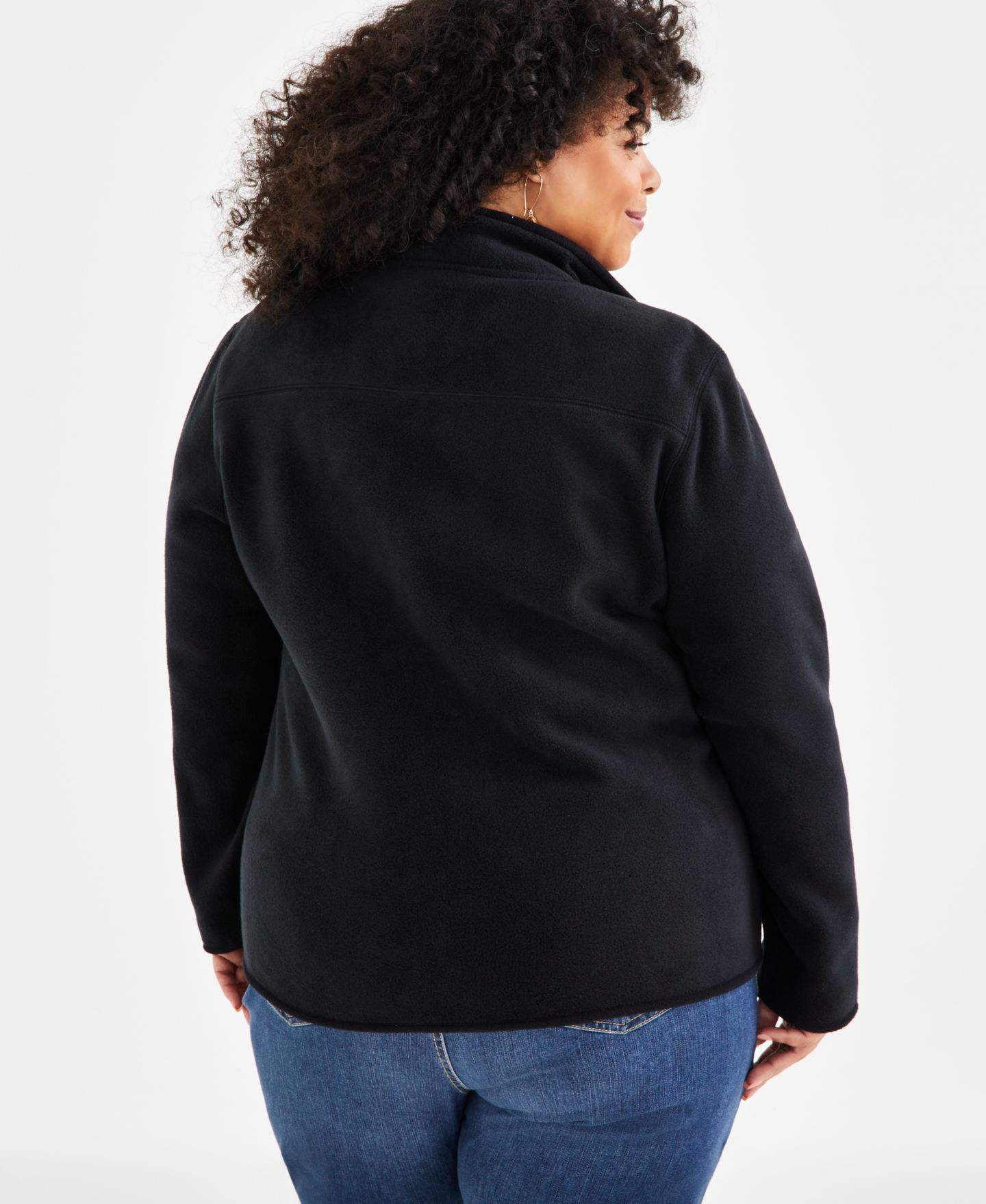 Женская куртка Style & Co Plus Size Polar Fleece Zip-Front, цвет: Глубокий чёрный — фото 4