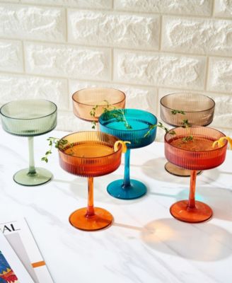 Khen Shatterproof Acrylic Ribbed Classic Art Deco Coupe Glasses Set of 6