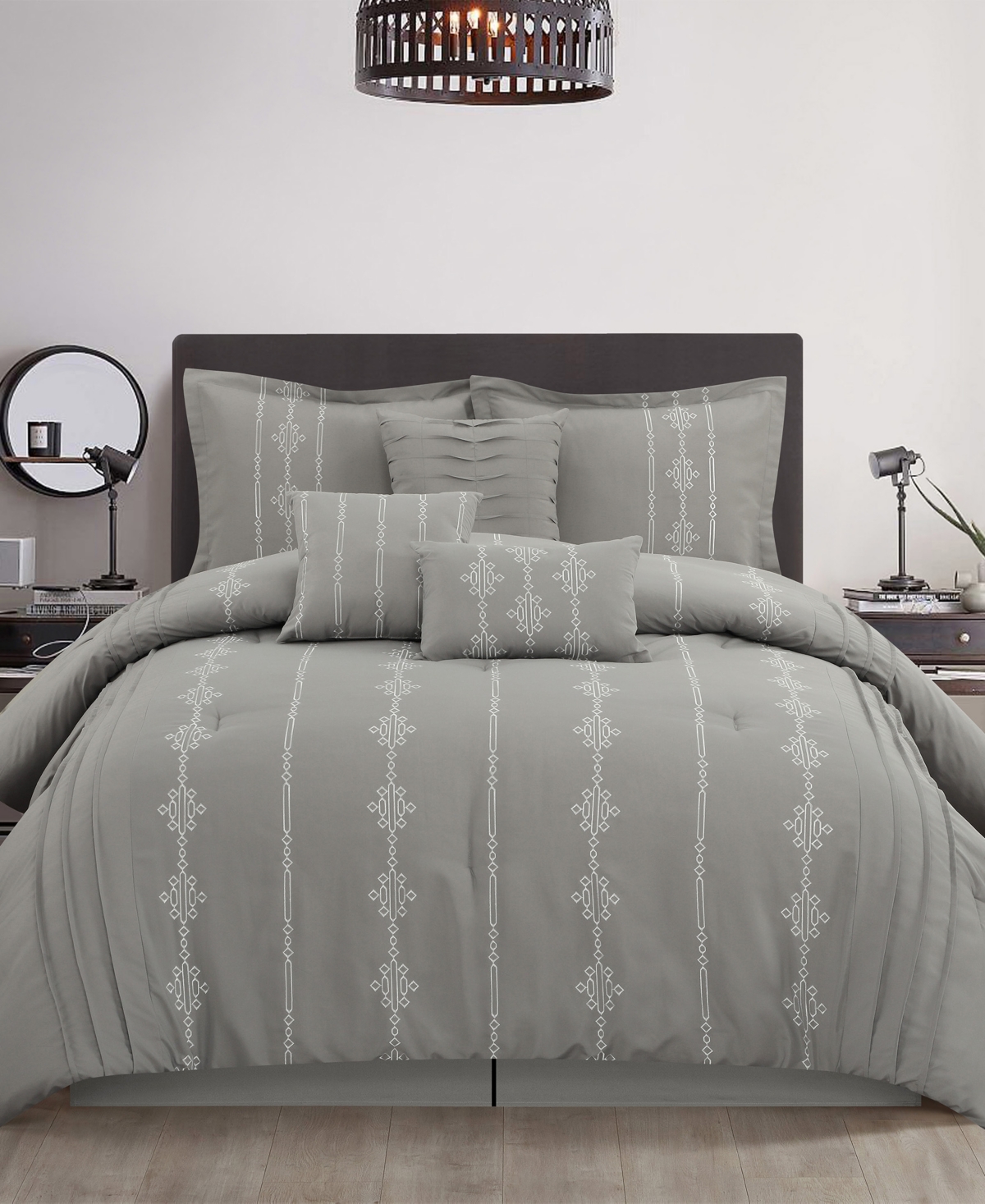 Stratford Park Closeout!  Crocusveta Satin Embroidery 7-pc. Comforter Set, California King In Grey