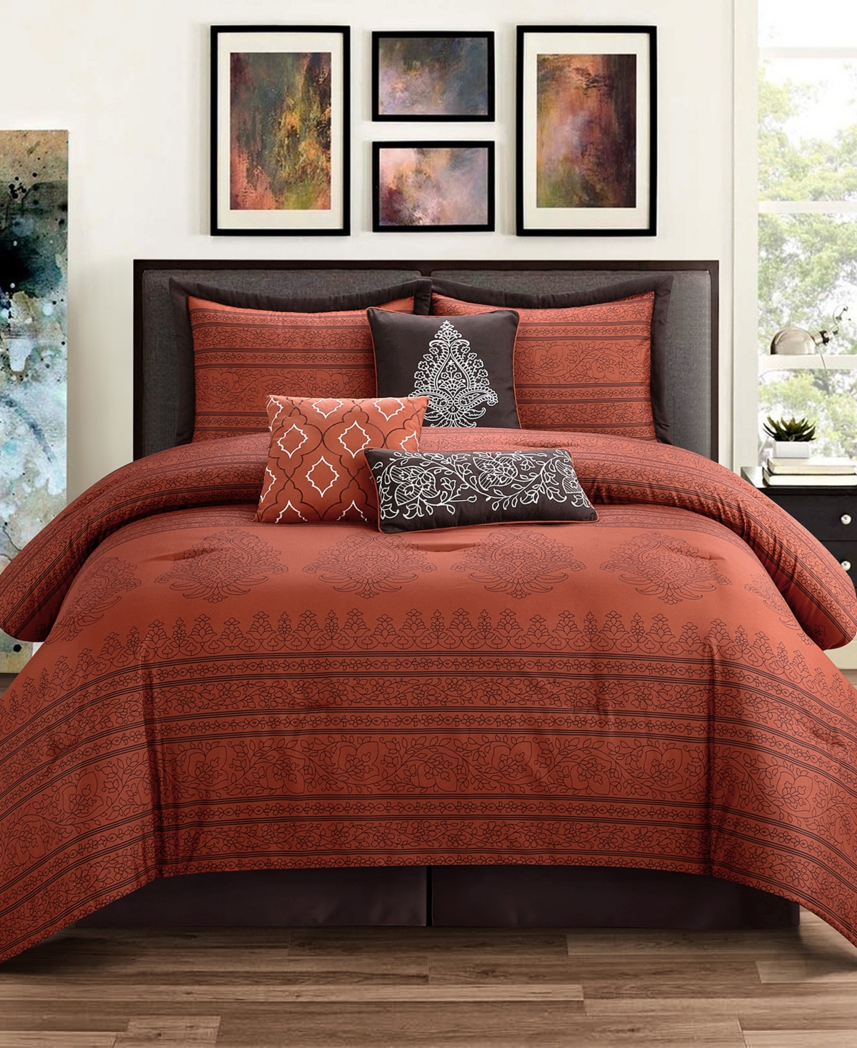 Shop Stratford Park Raja Damask 7-pc. Comforter Set, King In Rust