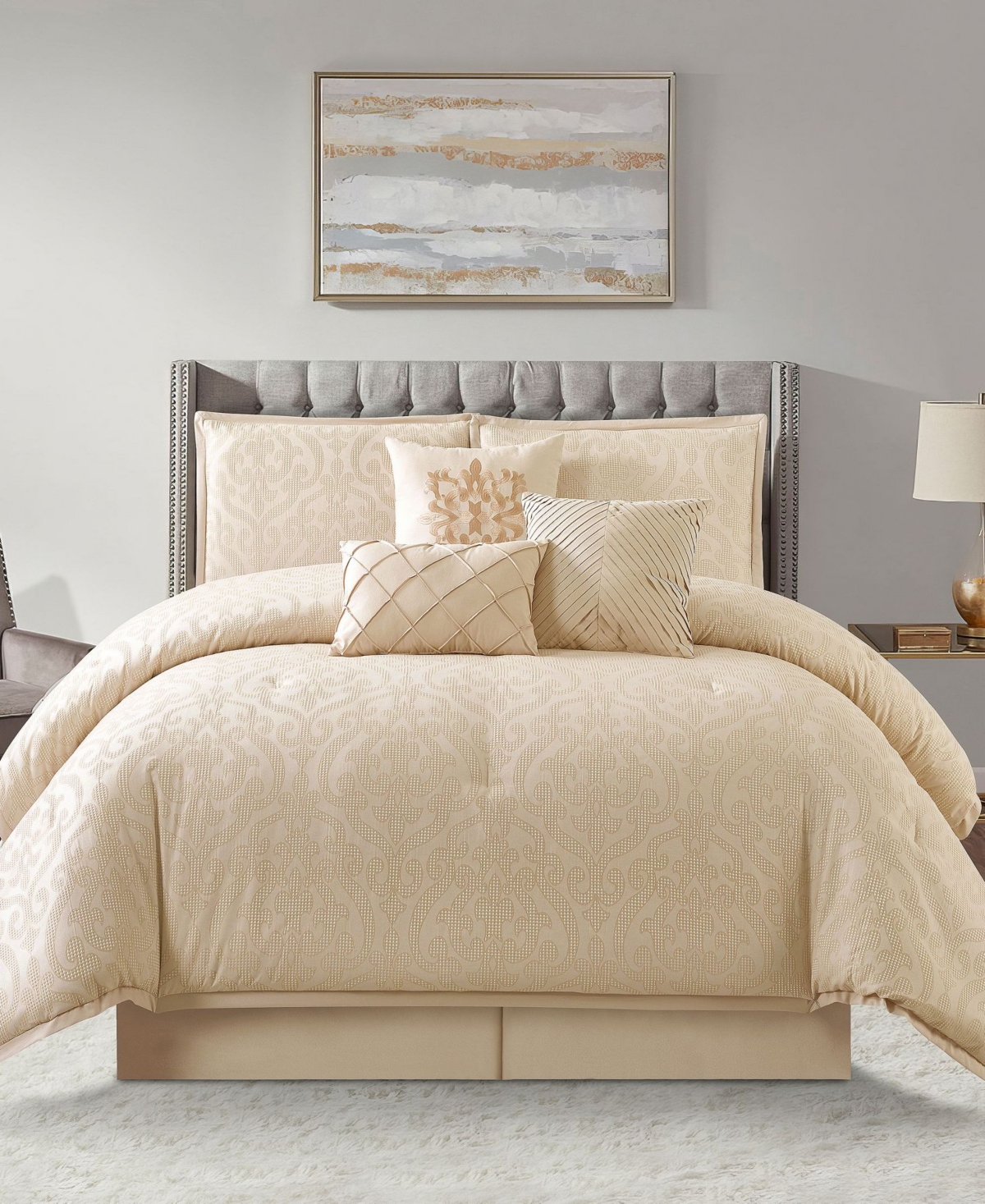 Stratford Park Velveeta Damask 7-pc. Comforter Set, Queen In Gold