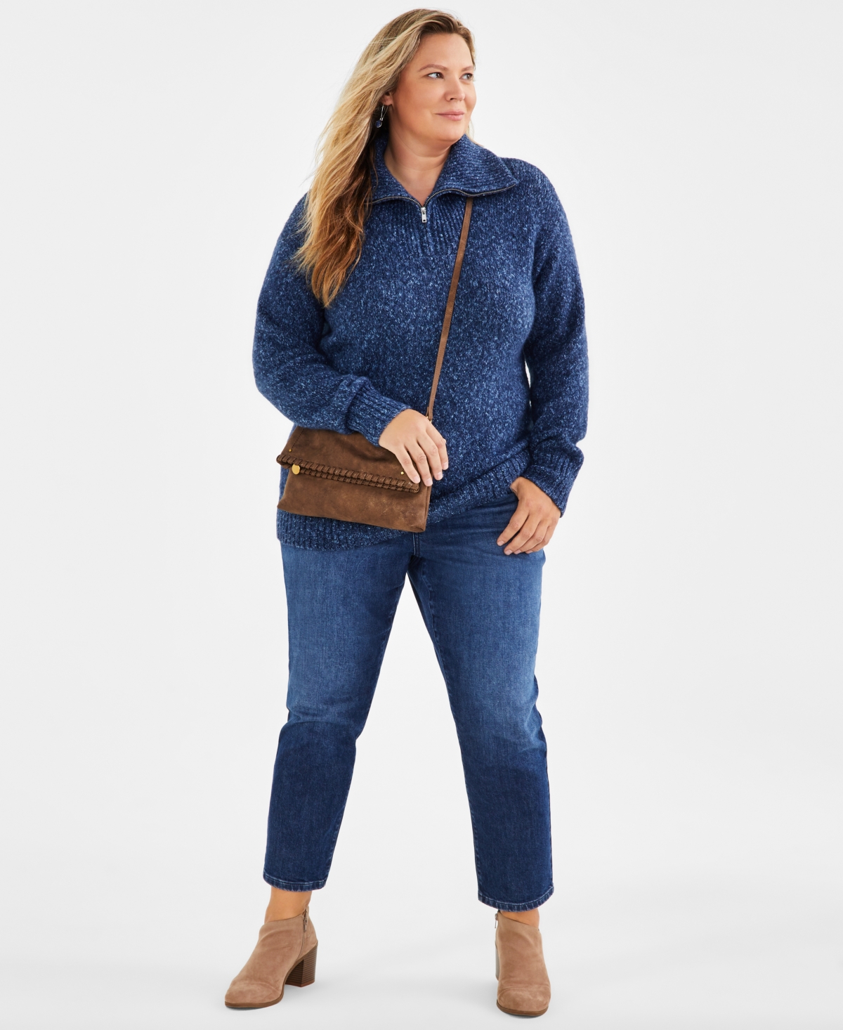 Style & Co Plus Size Funnel-Neck Zip-Up Sweater, Created for Macy's