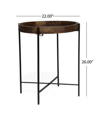 Modern Industrial Round End Table With Tray Top