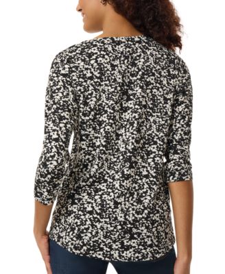 Petite Floral-Print 3/4-Sleeve Top