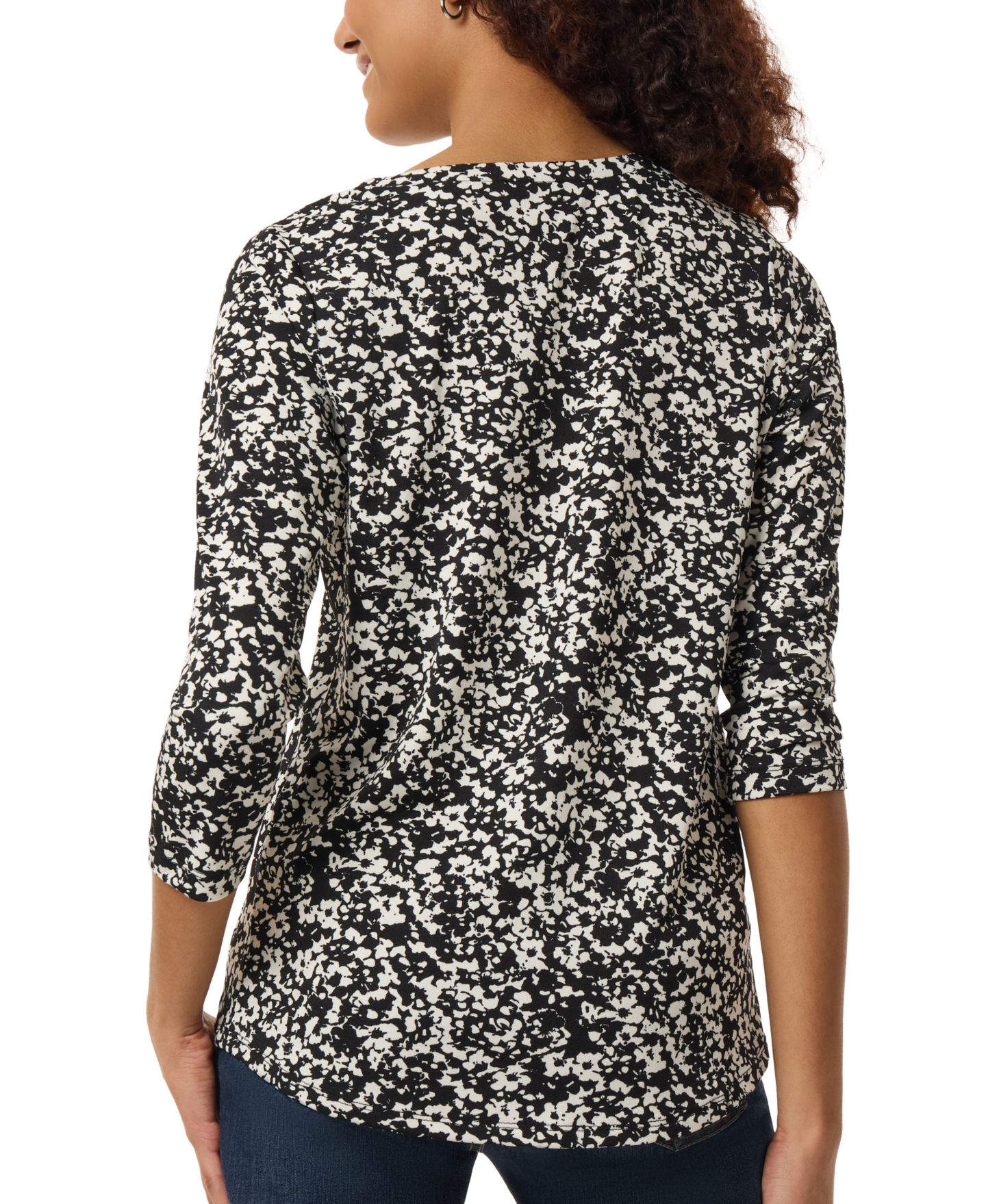 Женский топ Jones New York Petite Floral-Print 3/4 Sleeve, цвет: Чёрный — фото 2
