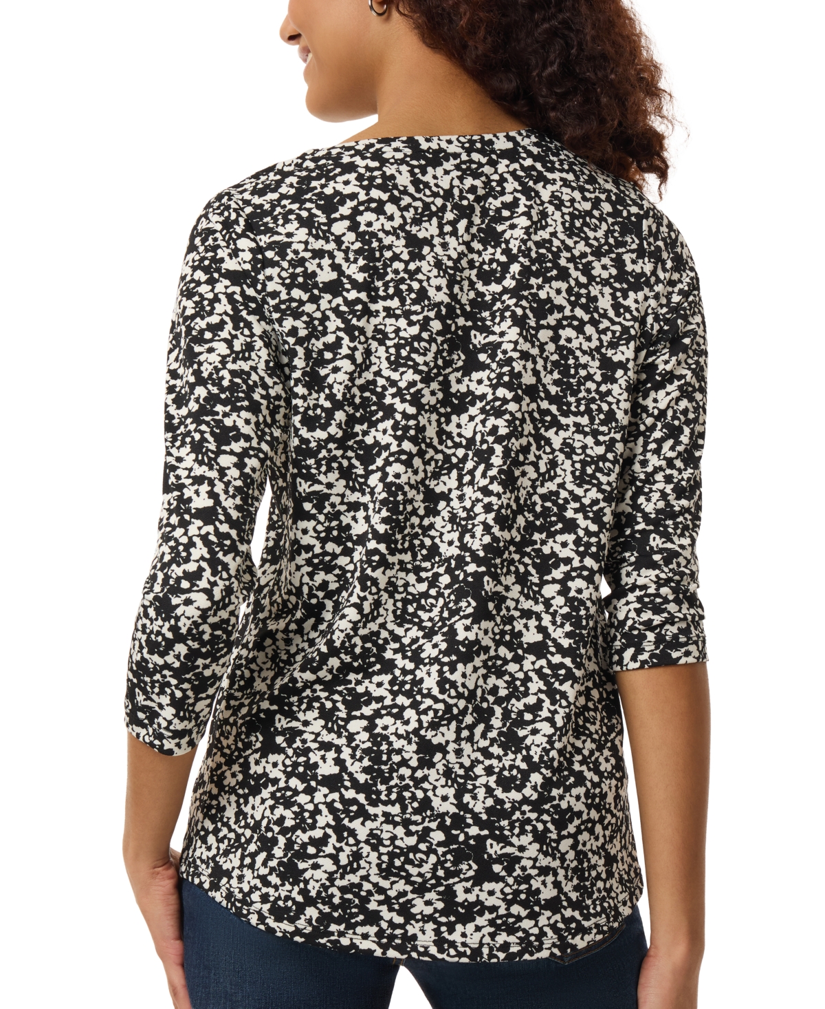 Jones New York Petite Floral-Print 3/4-Sleeve Top