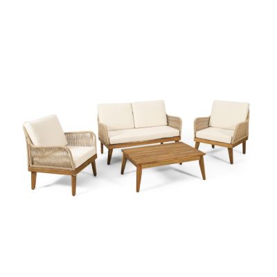 Streamdale Acacia Wood Chat Set With Rope Weave And Water-Resistant Cushions