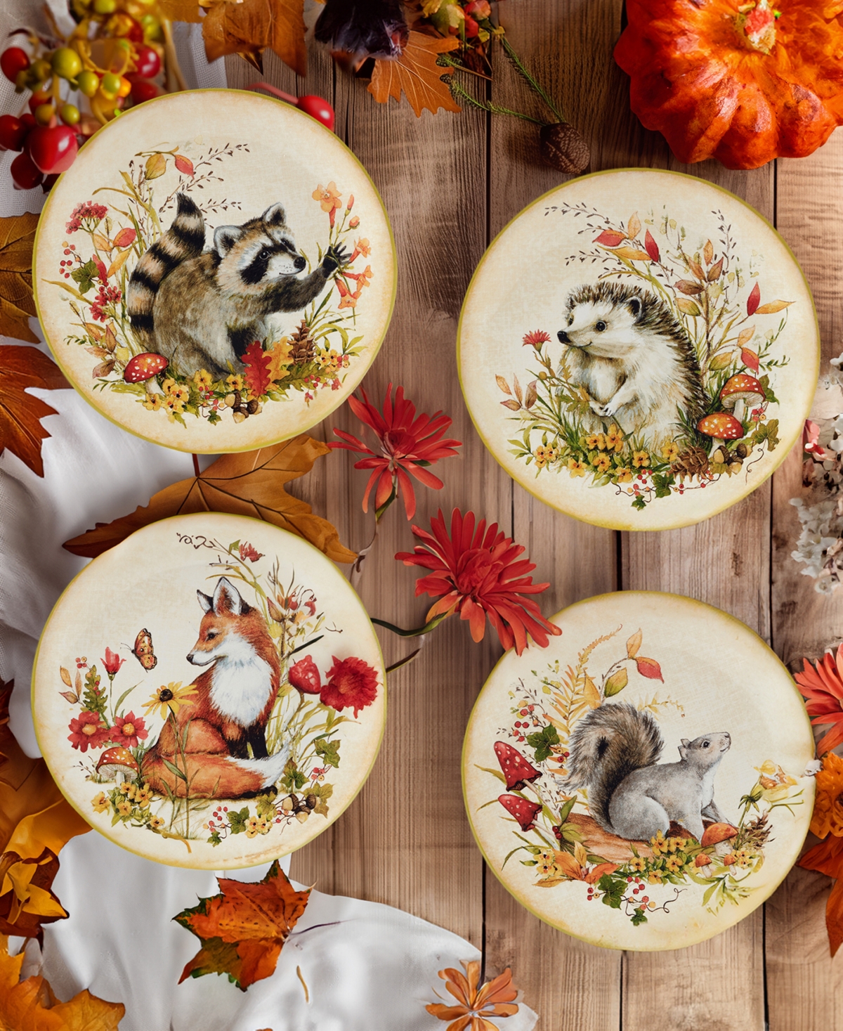 Certified International Woodland Critters Set Of 4 Dessert Plates In Micscellan