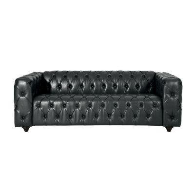 3-Seat Sofa: Button-Tufted, Solid Wood Legs, PU Fabric