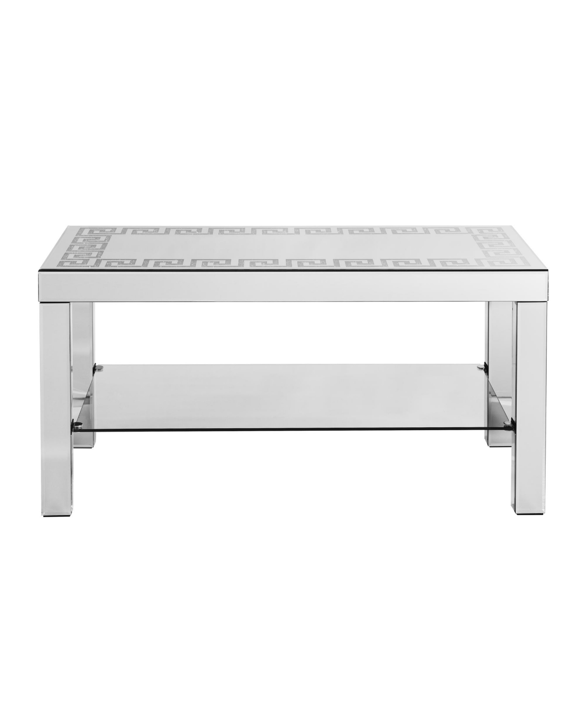 Simplie Fun Art Deco Mirror Coffee Table: Silver Mirror Glass with Diamond Edge Frame