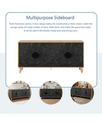 Black Carved Symmetrical Door with Wood Frame