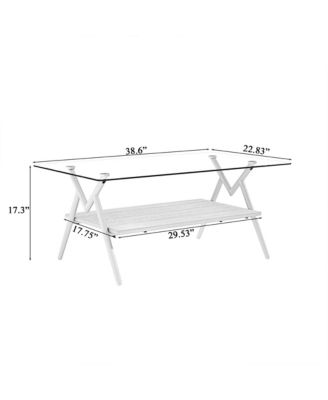 Modern Glass Coffee Table with White Metal Legs