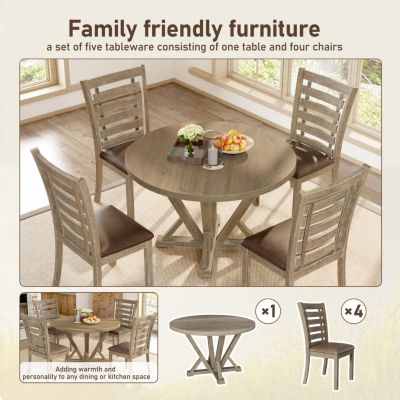  Modern Farmhouse Round Dining Table, 45.7", Rustic Grayish Brown