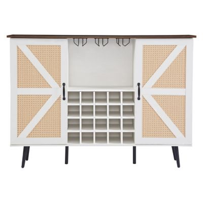 Streamdale White Faux Rattan Wine Cabinet with Wine Rack & Glass Holder