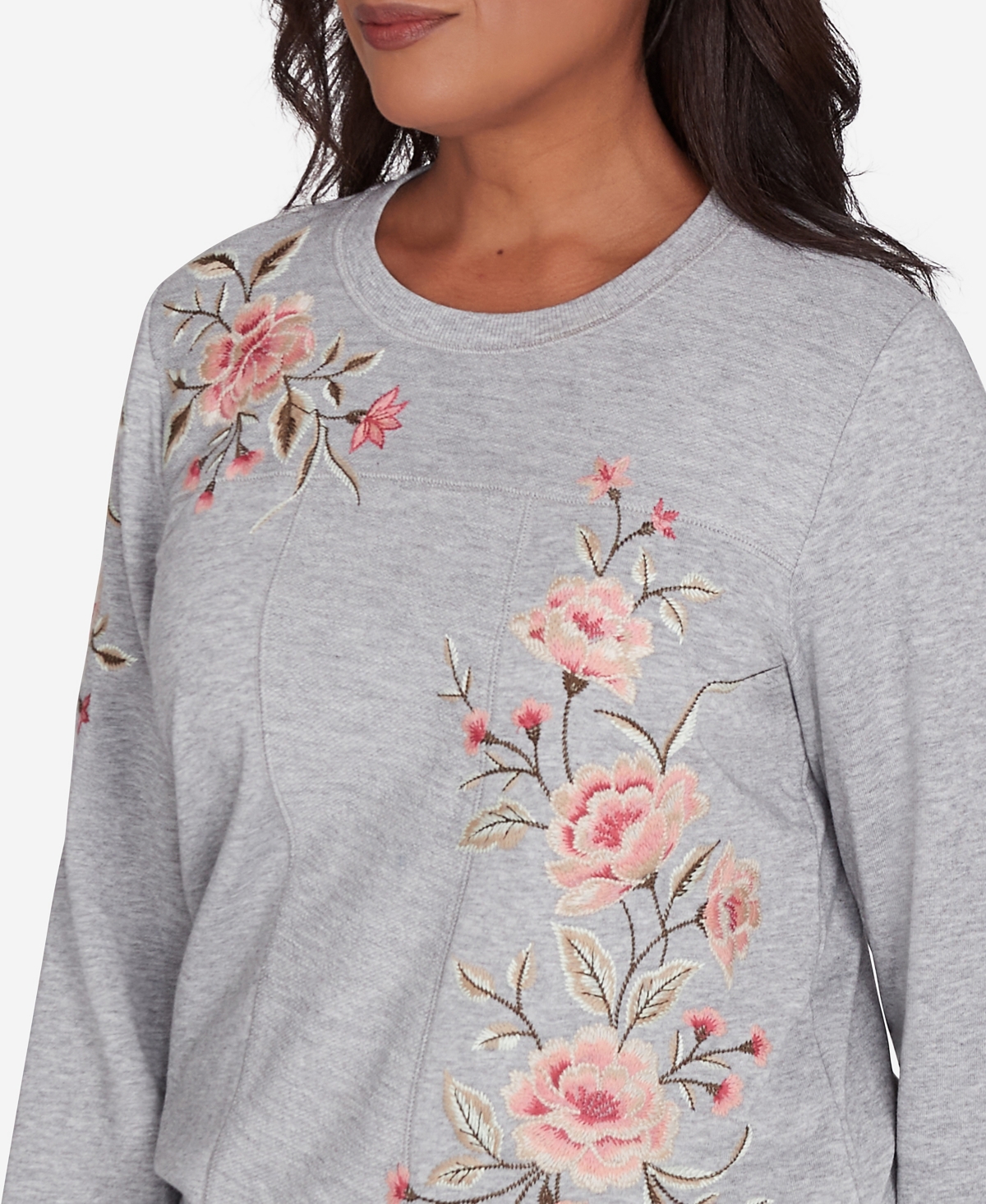 Alfred Dunner Casual Fridays Women's Cozy Floral Embroidered Long Sleeve Top
