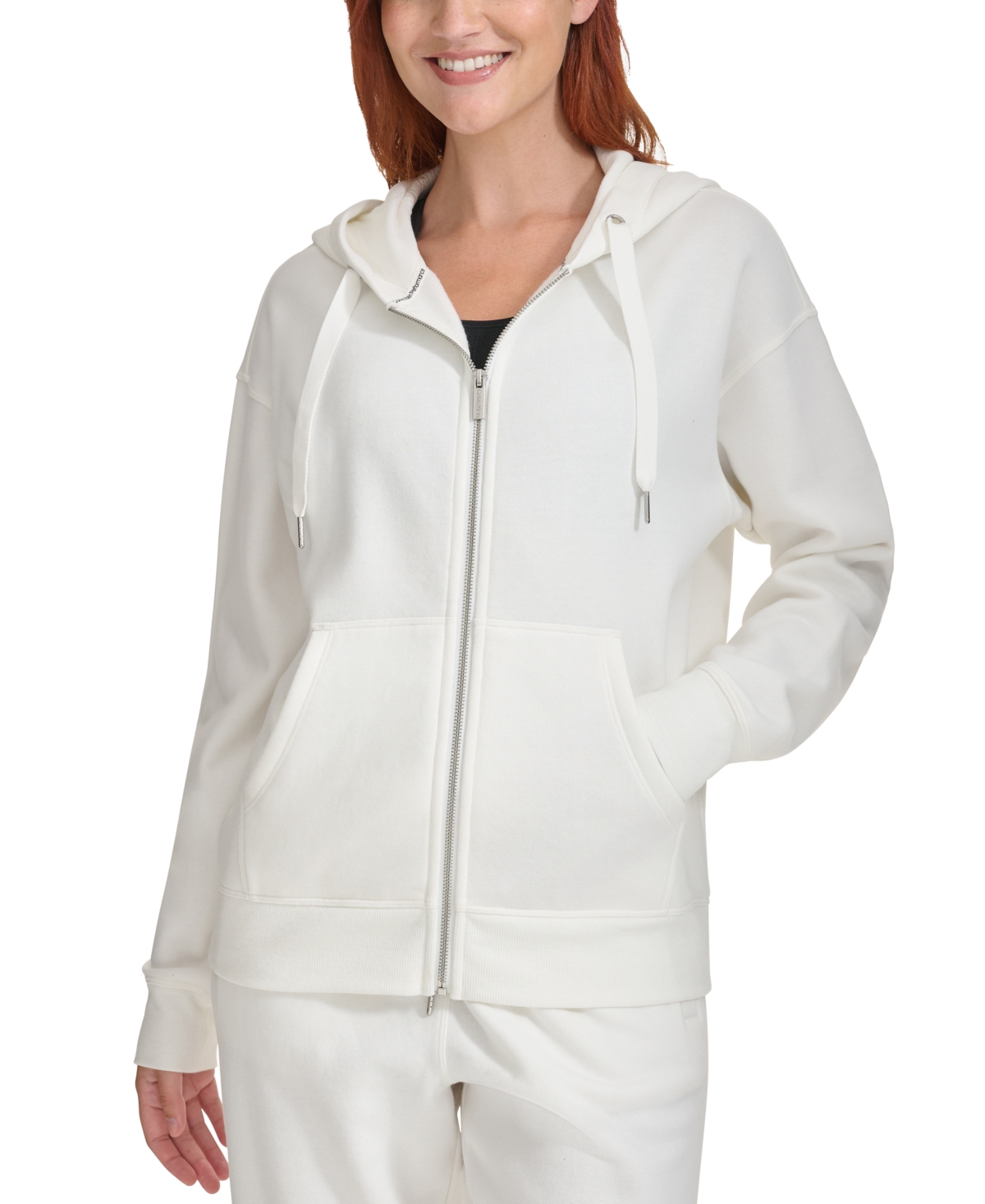 Calvin Klein Performance Women's Fleece Long-sleeve Zip-front Hoodie In Cloud