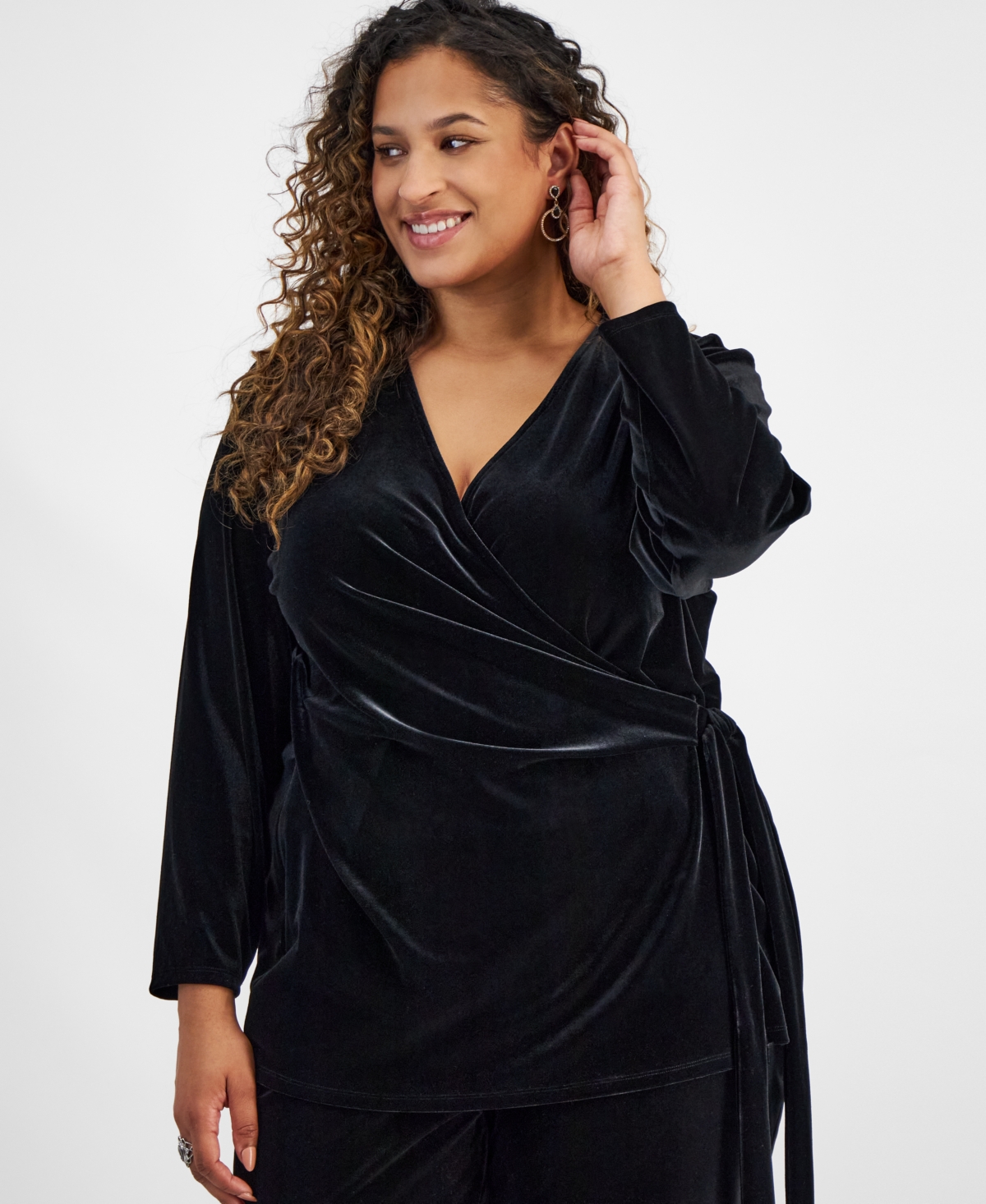 Anne Klein Plus Size Velour Wrap Top