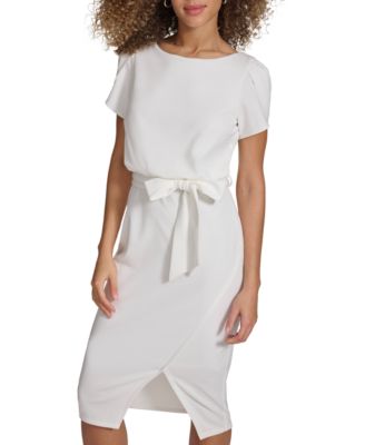 Women's Tulip-Sleeve Tie-Waist Sheath Dress