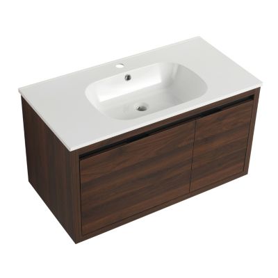 36" Floating Vanity with Gel Sink Ample Storage, Soft-Close, Durable