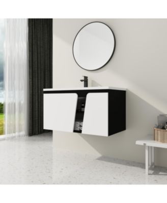36" Wall-Mounted Vanity with Ceramic Sink & Soft-Close Doors