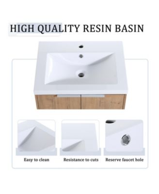 Wall Mount Vanity with Soft Close Doors, Resin Sink, Storage Shelves