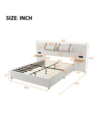 Streamdale Queen Bed with Outlets, Pillows, Shelves, Velvet