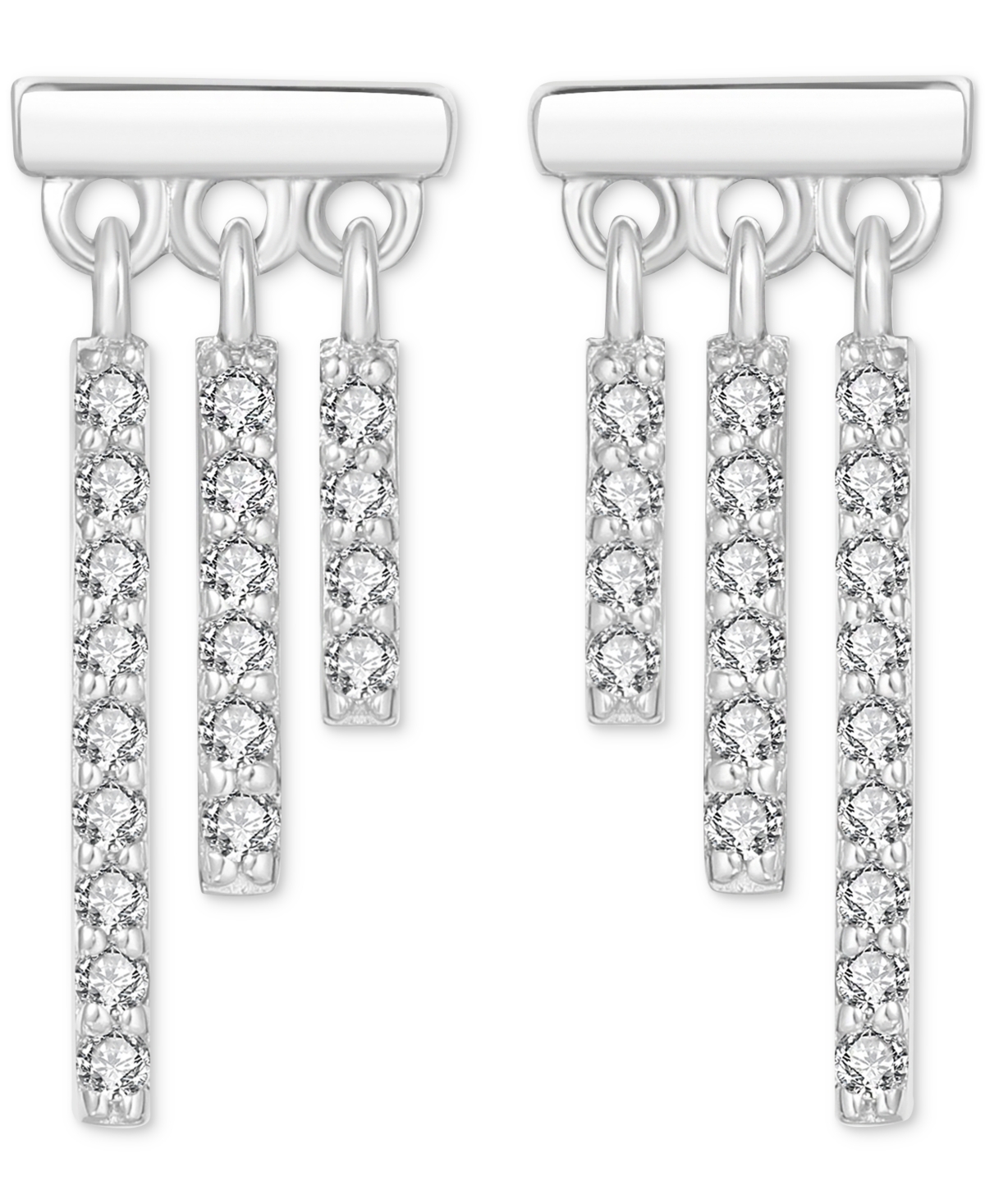 Macy's Diamond Graduated Triple Bar Drop Earrings (1/5 Ct. T.w.) In Sterling Silver In Sterling Silver