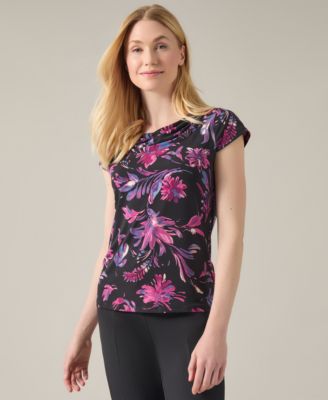 Kasper Women's Printed Cowl-Neck Cap-Sleeve Top 