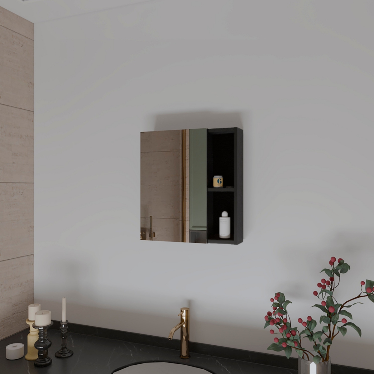 Lincoln Medicine Cabinet w/ Mirror - Black