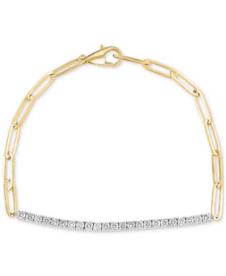 EFFY&reg; Diamond Line & Paperclip Link Bracelet (7/8 ct. t.w.) in 14k Two-Tone Gold