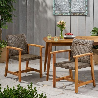 Streamdale Acacia Wood And Wicker Dining Chairs (Set Of 2)
