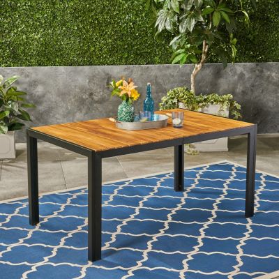 Streamdale Modern Acacia Wood & Iron Outdoor Dining Table