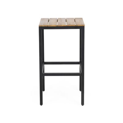 Noe Acacia Wood Bar Stools, Set Of 2, Teak Finish, Black
