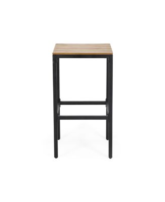 Noe Acacia Wood Bar Stools, Set Of 2, Teak Finish, Black