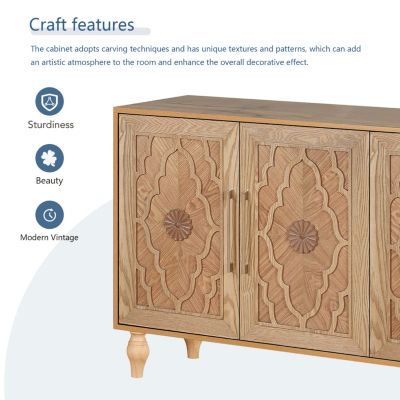 Streamdale Carved Wood Storage Cabinet with Metal Handles
