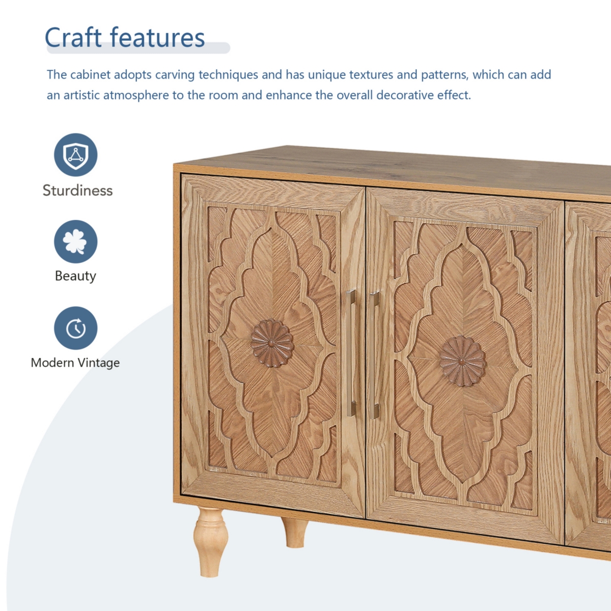 Carved Wood Storage Cabinet with Metal Handles