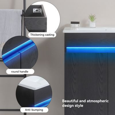 Modern 30" Bathroom Vanity with Radar Light, Storage, Metal Legs