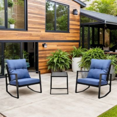 3-Piece Outdoor Bistro Set Rocking Chairs with Cushions