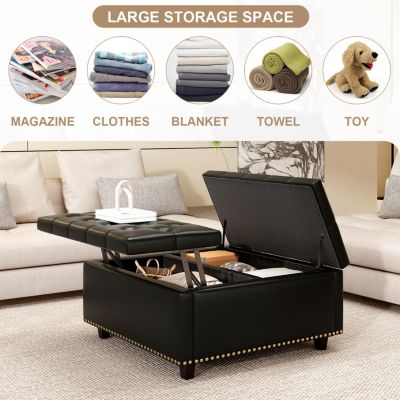 Streamdale PU Leather Oversized Storage Ottoman with Nailhead Trim