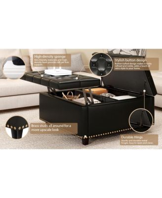 Streamdale PU Leather Oversized Storage Ottoman with Nailhead Trim