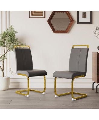 Modern Faux Leather Dining Chairs with Golden Metal Legs (Set of 4
