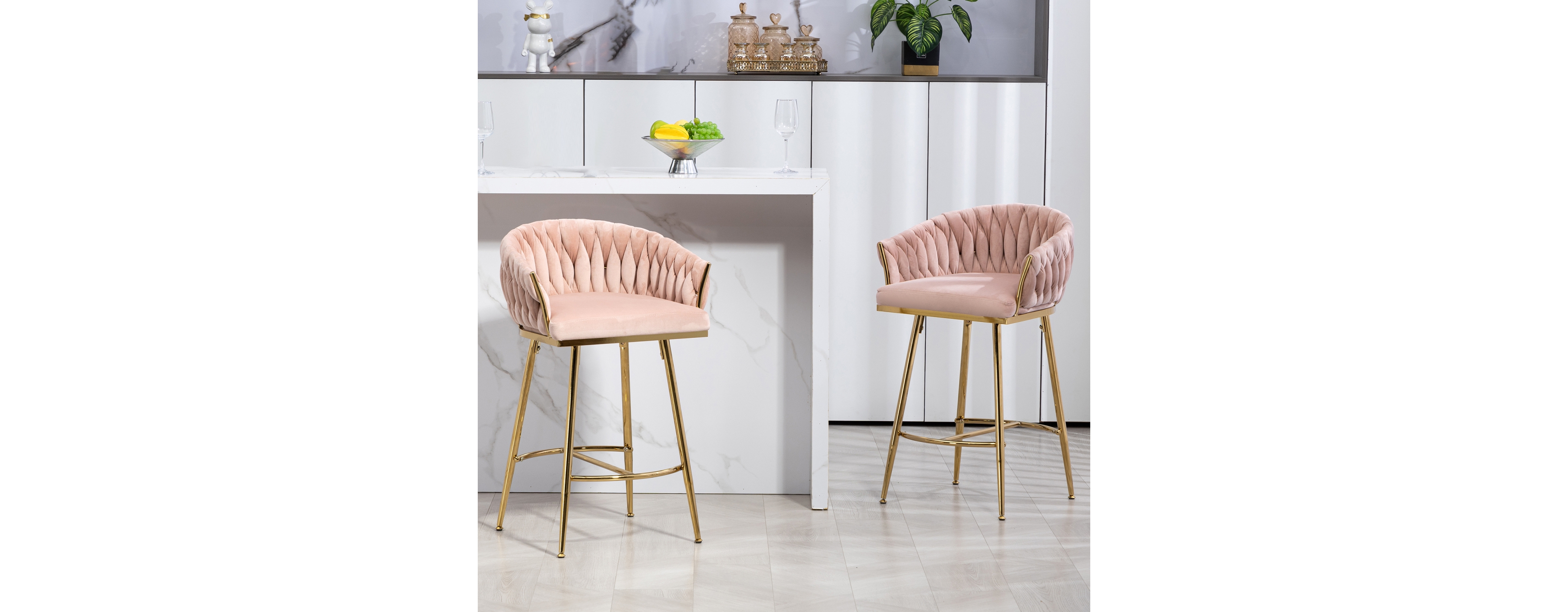 Simplie Fun 26'' Adjustable Velvet Bar Stools with Hand-Wave Back (Set of 2)