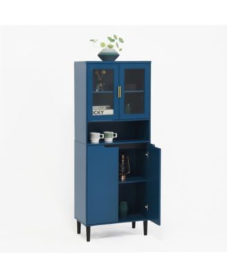 Tall Storage Cabinet with Glass Display & Doors, Modern Cabinet