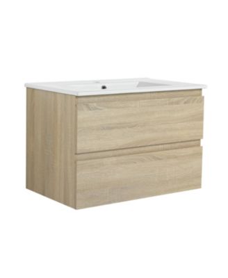 30&amp;#x22; Wood Grain Vanity with Ceramic Sink and Soft-Close Drawers