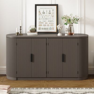 Vertical Striped Cabinet with Adjustable Shelves & Metal Handles