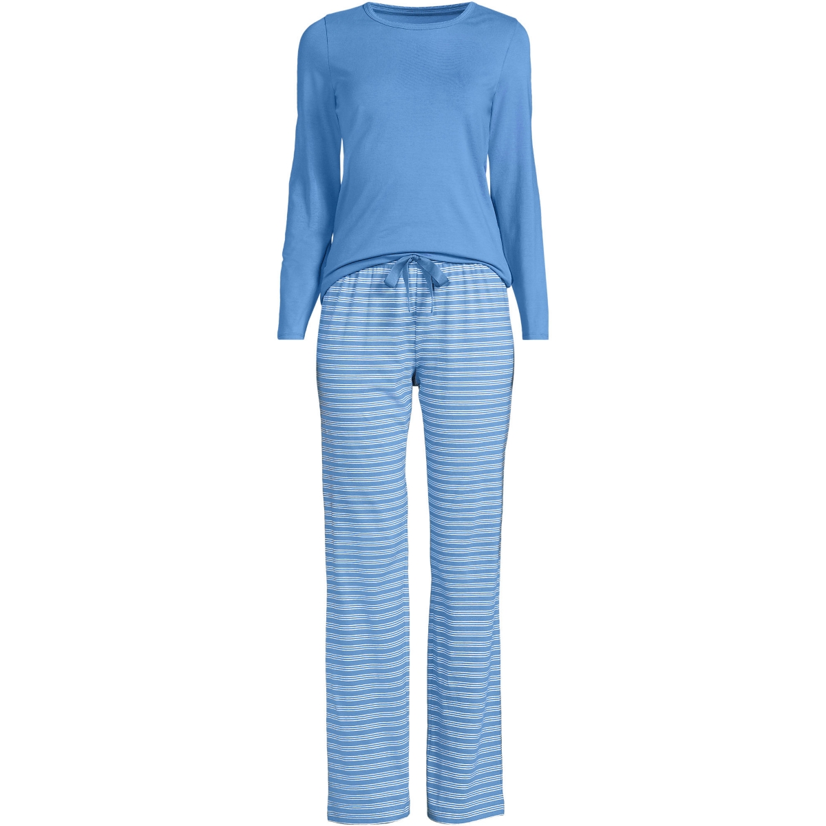 Lands' End Plus Size Knit Pajama Set Long Sleeve T-Shirt and Pants -white stripes