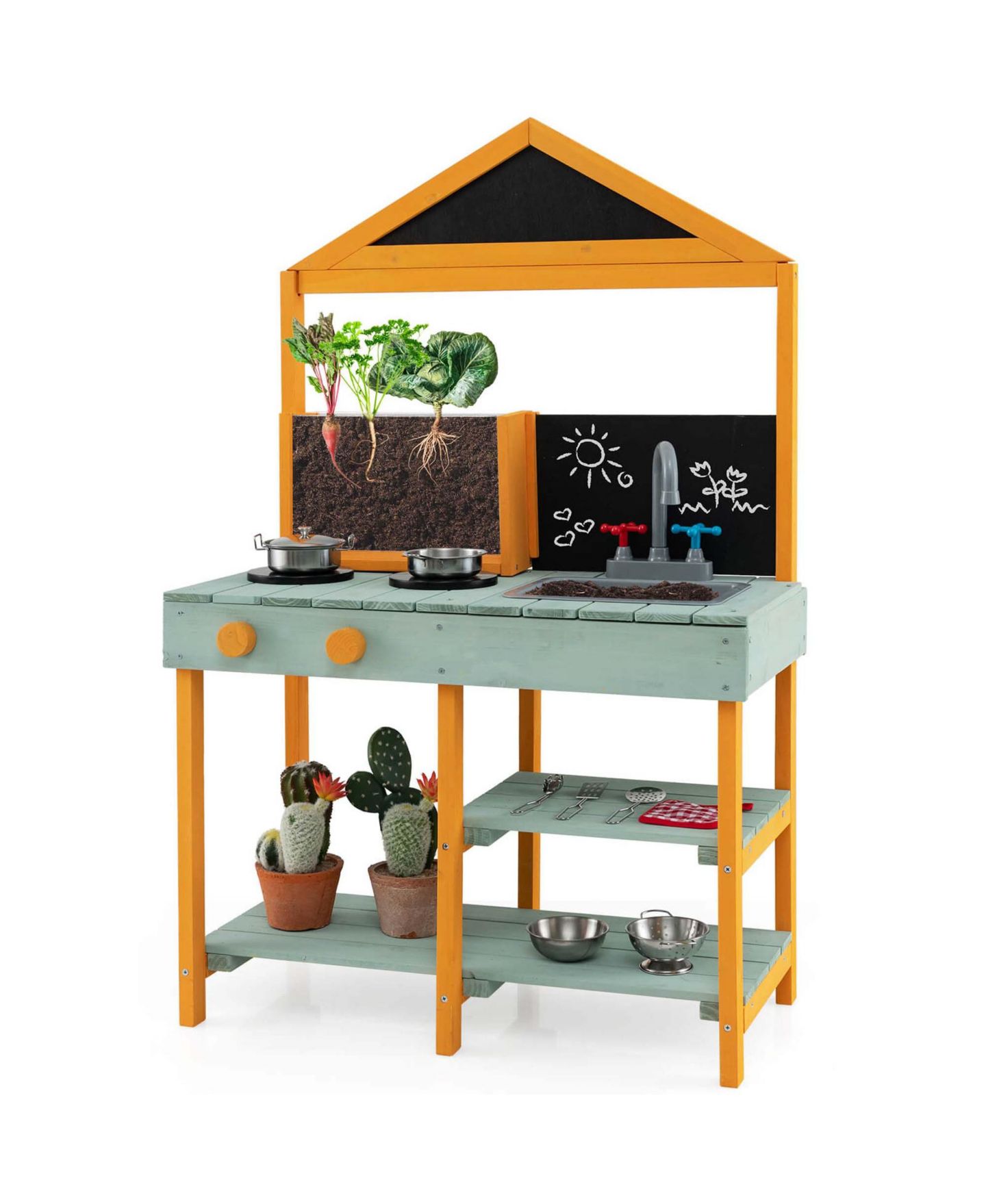 Игровой набор Costway Outdoor Root Viewer, грядка и грязевая кухня, 9 предметов, от 3 лет, цвет: Натуральный — фото 5