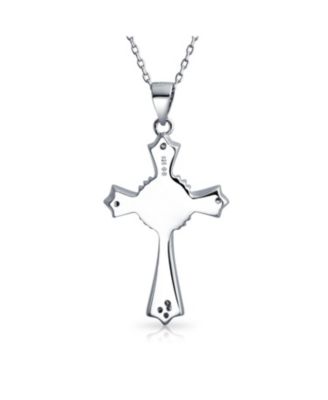 Silver Opal CZ Cross Pendant Necklace 18in Chain